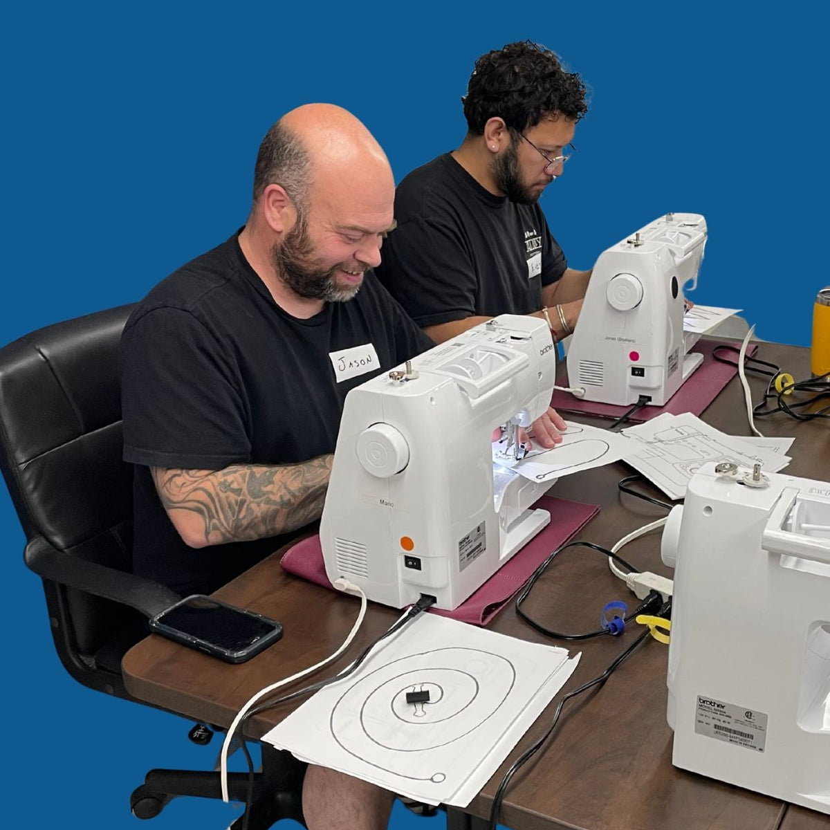 Group sewing party set up for a private event or corporate team-building session at Unfold Den